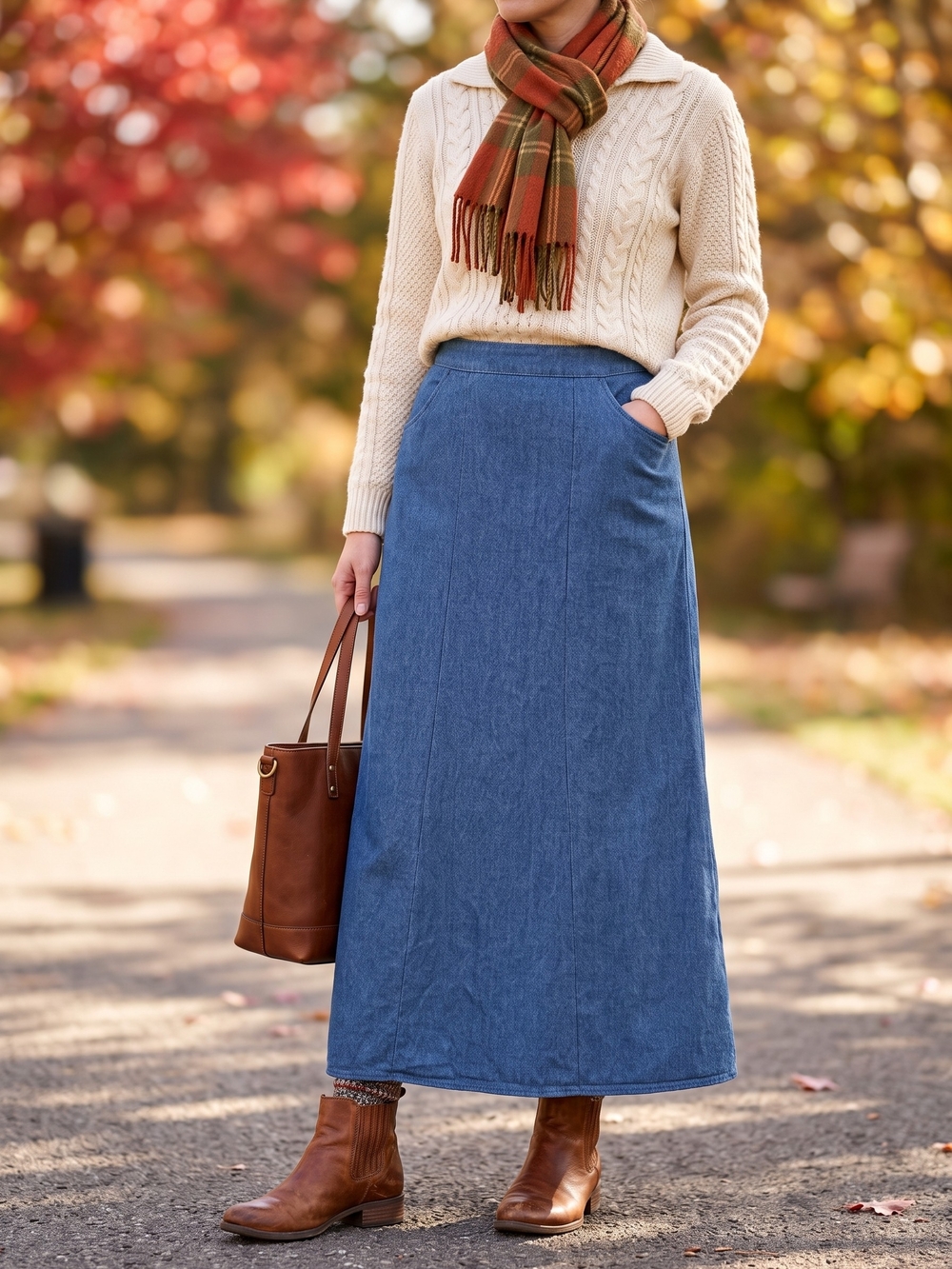 Jawda UK Denim Maxi Skirt Pockets Coastal Cowgirl Cottagecore Prairie A Line